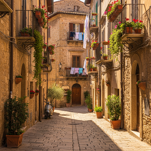 Rua italiana com arquitetura histórica